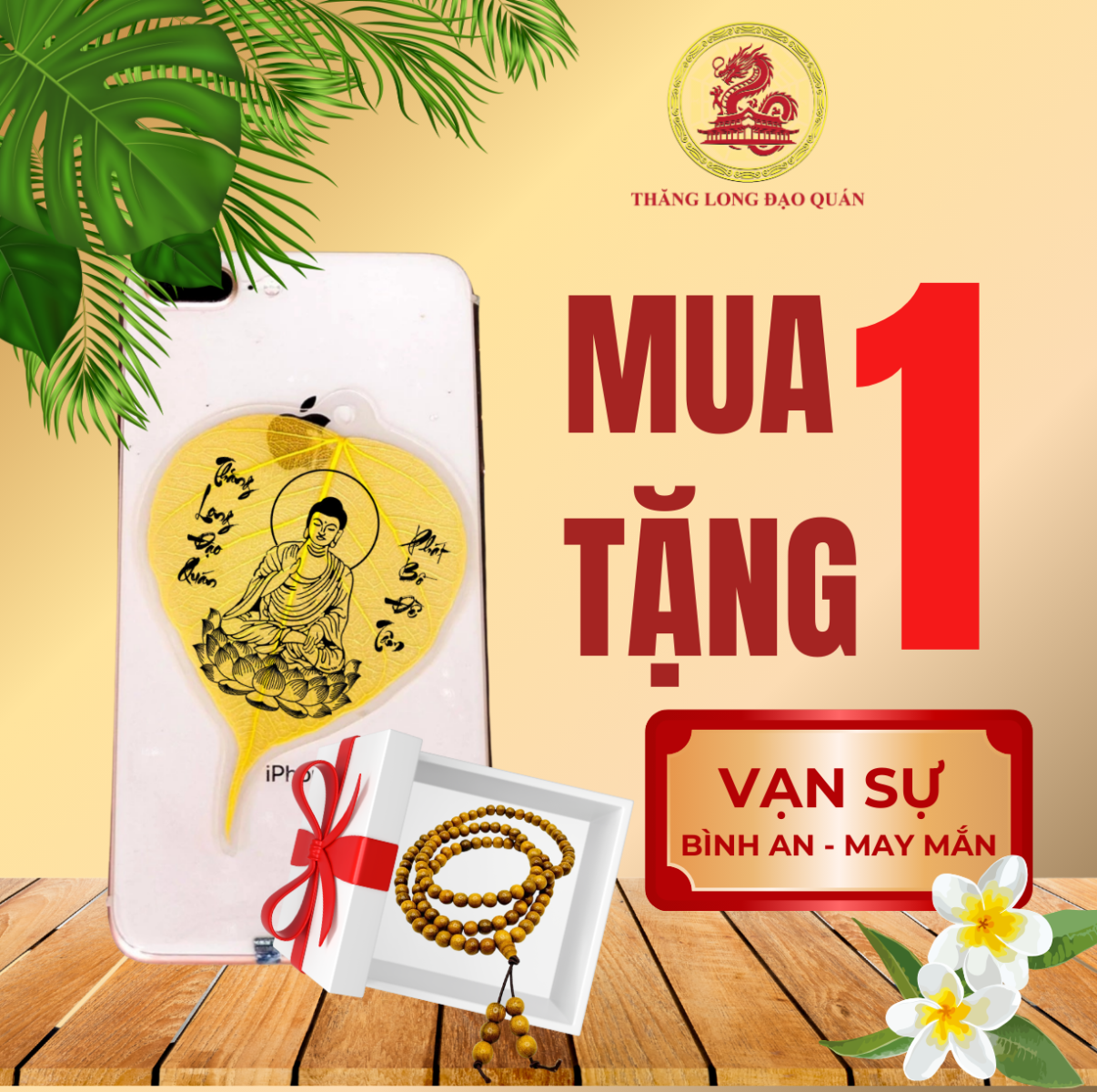 Lá Bồ Đề Phật THĂNG LONG - May Mắn Bình An Tài Lộc Trang Trí Nhà Cửa Treo Cây ô tô ốp Điện Thoại