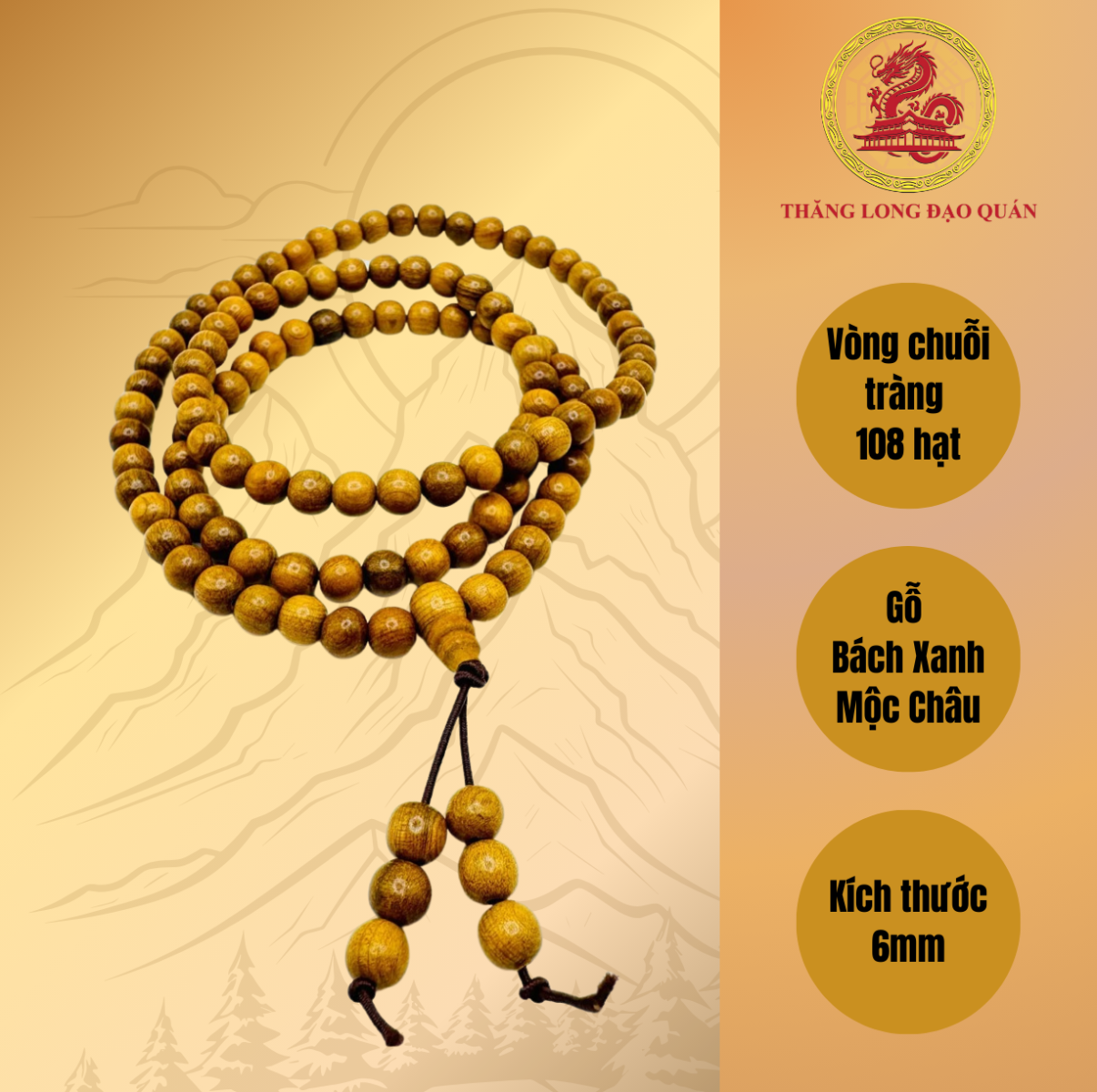 Vòng tay 108 hạt Gỗ Bách Xanh Mộc Châu thơm ngọt theo thời gian, hương thơm tự nhiên