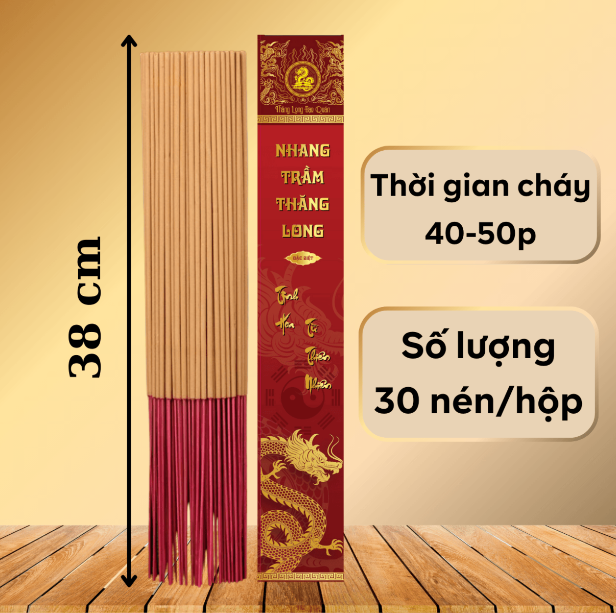COMBO 3 Hộp Nhang Trầm Hương Đặc Biệt THĂNG LONG, hộp 30 nén, 38cm, lượng tinh dầu Trầm Hương cao