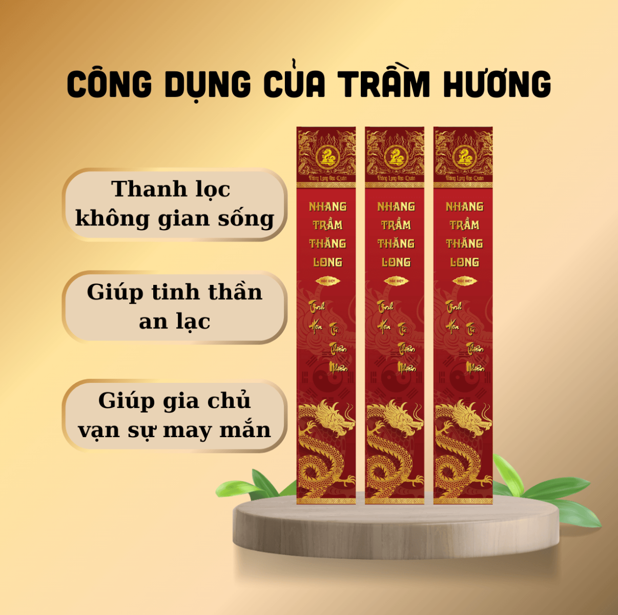 COMBO 3 Hộp Nhang Trầm Hương Đặc Biệt THĂNG LONG, hộp 30 nén, 38cm, lượng tinh dầu Trầm Hương cao