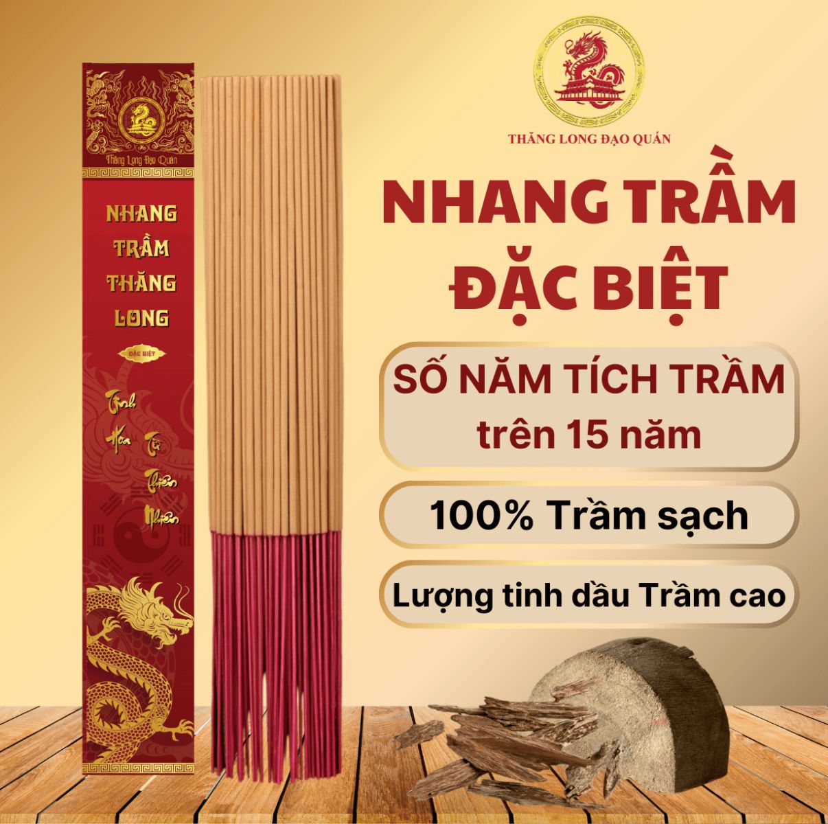 [Combo trải nghiệm] 3 hộp Nhang Trầm Hương THĂNG LONG, hương trầm dễ chịu dài 38cm hộp 30 nén