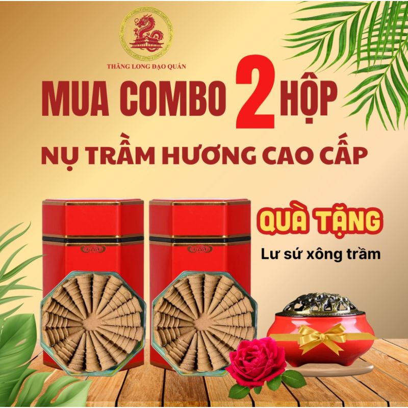 Combo 2 hộp Nụ Trầm Hương Cao Cấp THĂNG LONG tặng 1 lư sứ xông trầm
