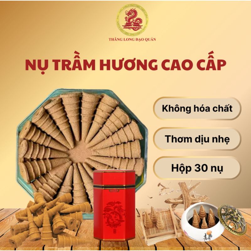Nụ Trầm Hương Cao Cấp THĂNG LONG tự nhiên 100% hương trầm tự nhiên, không chất hóa học - Hộp 30 nụ