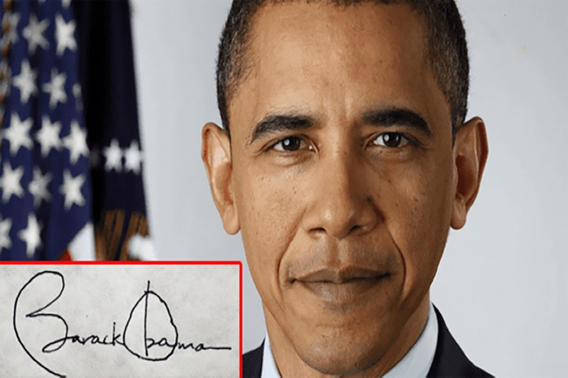 Chữ ký của cựu tổng thống Mỹ - Barack Obama: Có thể thấy trong chữ ký có hình tròn với các hướng đi lên