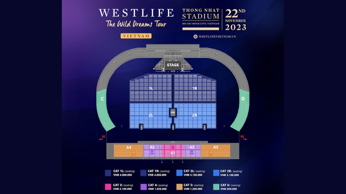 Giá vé và sơ đồ ghế ngồi Concert weslife 2023 tại Tp HCM